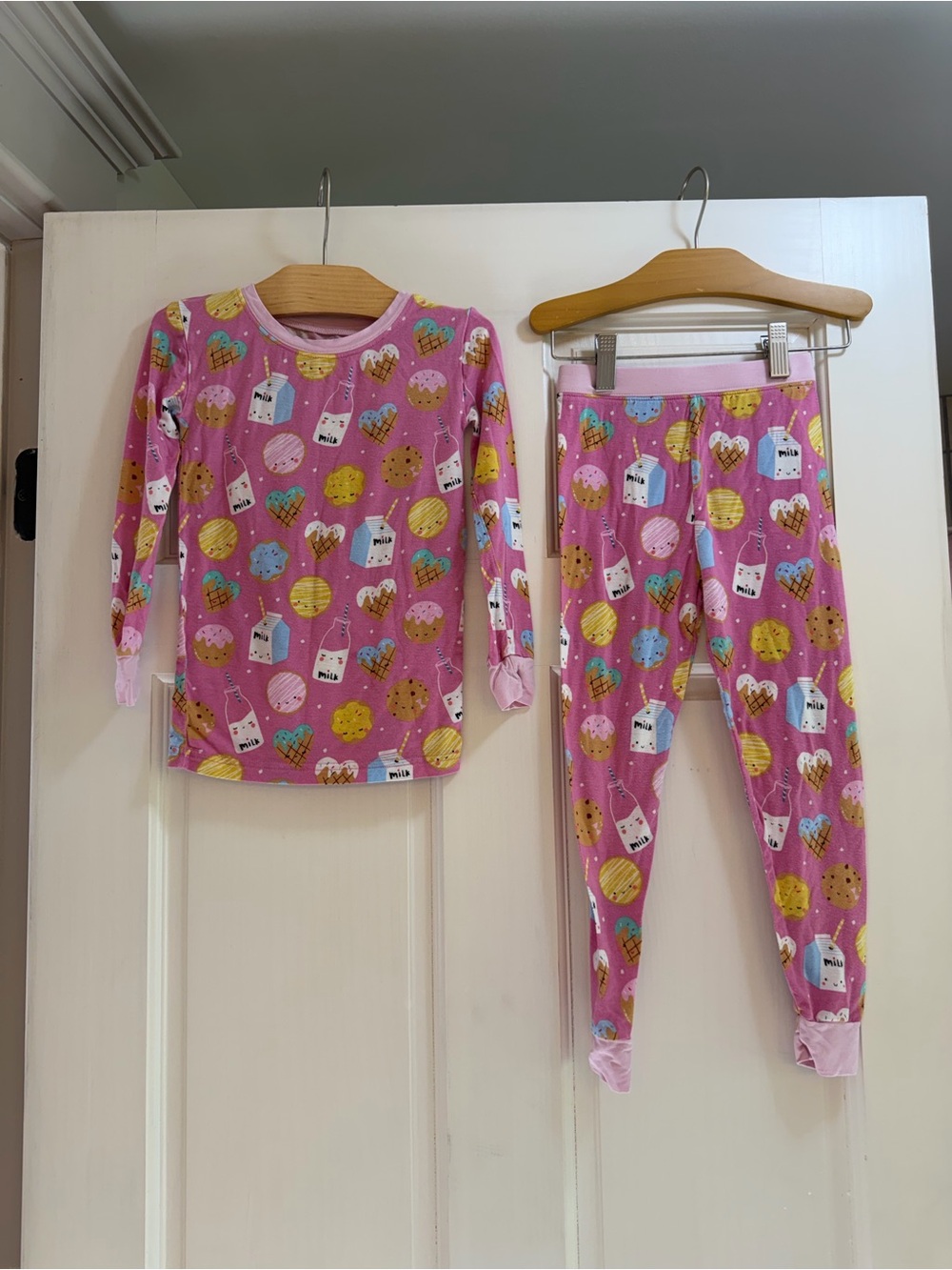 Little Sleepies Pink Cookie, Donut & Milk Cartoon Pajama Set